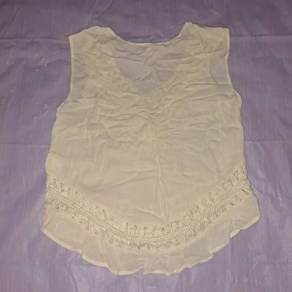 AE Cream Crochet Detail Boho Sleevless Tank Top Cover Up Sz Medium - Picture 7 of 7